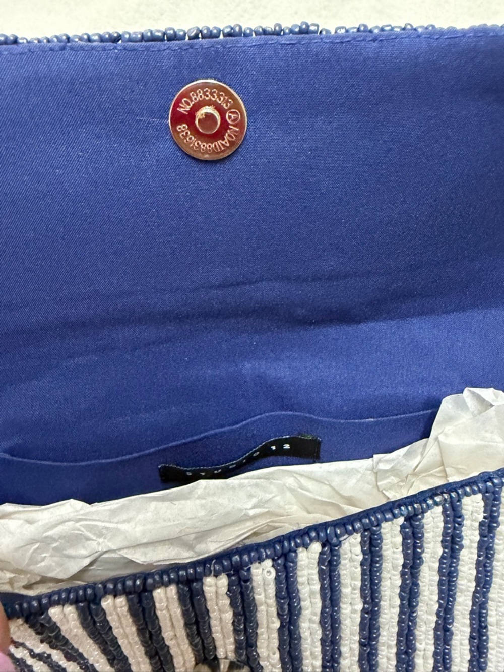 Studio 12 Blue & White Beaded Shoulder Bag Rhinestone Floral New With Tags - Picture 5 of 7